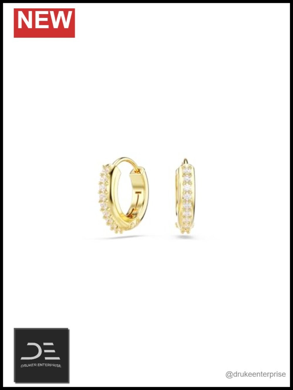 Mini Hoop Earrings Gold Tone Clear Crystals